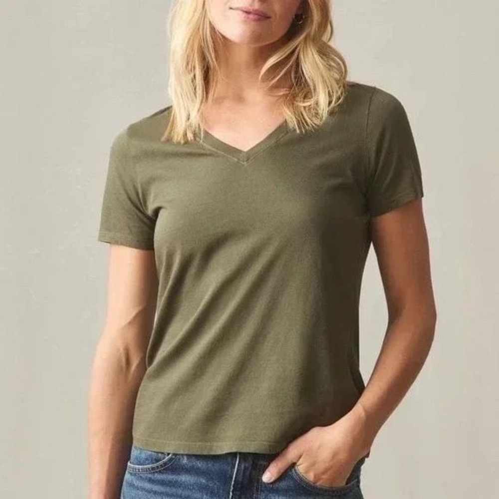 NEW American‎ Giant Womens V-Neck T-Shirt Olive Green Cotton Slub USA Size Small
